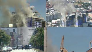 Four angles of Hard Rock crane implosion