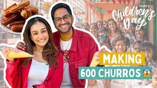 MAKING 600 CHURROS for 40 kids | SHIVESH TRIES HIS BEST | BULK COOKING ft @snehasinghi