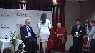 The Dalai Lama and Richard Moore, Children in Crossfire accepts Hug from Marian Shanley Drumlinmedia