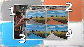 Zelfde schilderij, 4 verschillende ondergrondkleuren. Schilderen met acrylverf voor beginners