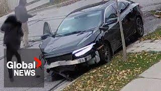 Search underway for 2 suspects after hit-and-run caught on camera in Markham