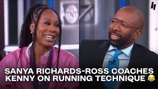 Sanya Richards-Ross trains Kenny Smith how to run to the board 