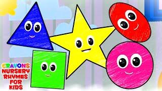 Five Little Shapes | The Shapes Song | Learn Shapes | Crayons Nursery Rhymes & Baby Songs