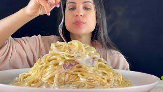 CREAMY BACON SPAGHETTI | ASMR | MUKBANG | EATING SOUNDS