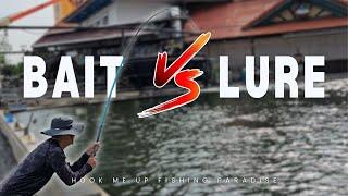 Bait Vs Lure! Pole Rod Challenge at Singapore new fishing pond! Hook me up Fishing Paradise!