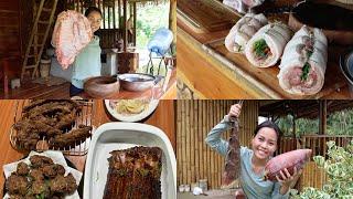 Lechon belly cooked in firewood oven and Pork ribs simmer in coke for dinner, Countryside Life Bohol