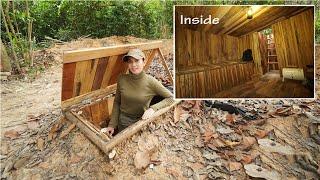 Building Complete Underground Wooden Survival Bushcraft Shelter, Start To Finish