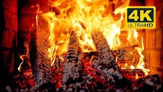  FIREPLACE Ultra HD 4K. Fireplace with Crackling Fire Sounds. Fireplace Burning. Fire Background