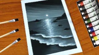 Black Beach Acrylic painting for beginners / Easy acrylic painting tutorial  / @Joonyart