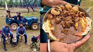 Rajputana Style Outdoor Cooking LAAL MAAS RECIPE | Campfire in Jaipur monsoon ￼with Rajput boys