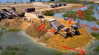 Incredible Big Dump Truck Stuck In Heavy Load Recovery By 2 Bulldozer And Huge Truck Good Work