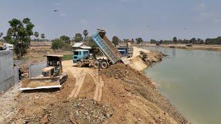 Incredible Land filling Up For Road Reside By Bulldozer KOMATSU D31P and 15ton Truck