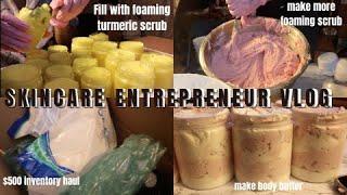 ENTREPRENEUR VLOG 3  $500 skincare inventory haul, make body butter & foaming scrub with me!