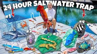 24 HOUR FISH TRAP Catches TONS of FISH For My SALTWATER POND! (Creepy SQUID)