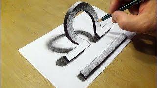 Drawing 3D Symbol Libra - Anamorphic Astrology Symbol on Paper by Vamos