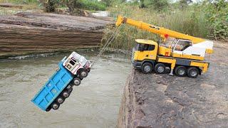 Tata Tipper 4823 Accident Highway Biggest River Pulling Out Crane Excavator | Mercedes Truck | CSToy