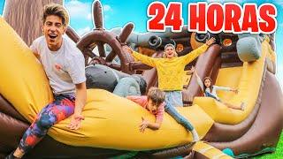 24 HOURS IN GIANT INFLATABLE PIRATE BOAT !!