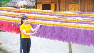 How To Make Colorful Rice Noodles: Soak Rice in Colored Water, Grind Rice, Press Noodles