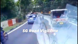 3jun2024 motorcyclist speeding  & lane splitting at the bend nearly skidded