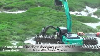 EIK AM200 amphibious excavator work with Dragflow dredging pump