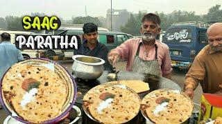 BEST EXPERIENCE BREAKFAST STREET FOOD VIDEO COLLECTION 2024 - SAAG PARATHA - BONG PAYE