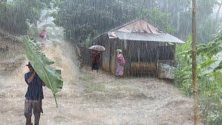 Heavy Rain and Stormy Wind in the Village  | Sleep Peacefully with Nature's Sounds | ASMR