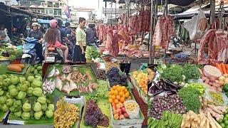 Cambodian Fresh Market in Phnom Penh City || Fresh vegetables, fish, meat and fruits are very good