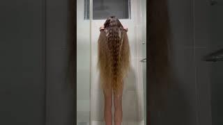 Washing my long hair #longhair #hair #wethair #hair #shampoo #bathroom #shower #shorts #short  #fun