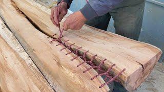 How A Woodworker Covers Wood Imperfections With Rope // Revive A Dry Tree Stump Into A Vibrant Table
