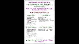 Army 10+2 Technical Entry Scheme TES 52 Recruitment 2024 #army