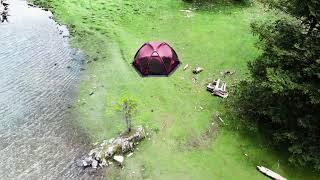 Camping by the lake with the POMOLY Burgundy Red Dome X6 Pro Tent #camping #outdoors #nature #camp