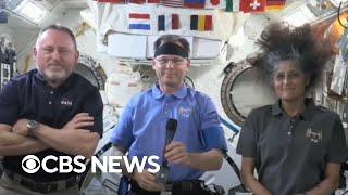 NASA astronauts Butch Wilmore and Suni Williams talk about long-delayed return to Earth