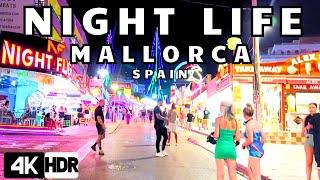 Night life in Magaluf, Mallorca- Spain, 4k HDR walking tour