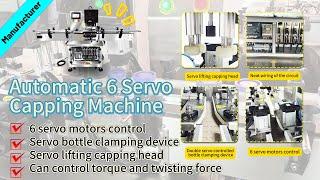 Nenosun Automatic 6 Servo Capping Machine Bottle  Screw with Cap Elevator PET Glass Bottle