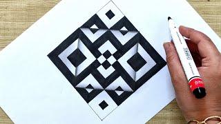 Simple op art / optical illusion art tutorial Zentangle / geometric drawing for beginners