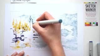 Пейзаж спиртовыми маркерами SKETCHMARKER