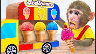 DoKi Monkey Make Rainbow M&M Candy and Get Challenge Colorful Ice Cream Truck | DOKI MONKEY