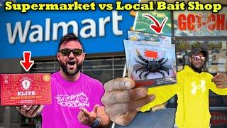 1v1 WALMART vs Local Bait Shop FISHING CHALLENGE! (CRAZIEST Lure Catches BIG BASS!)