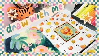 Draw With Me | Filling a sketchbook spread with cute characters and flowers!