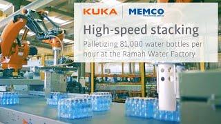 High-speed stacking: KUKA robots palletize water bottles