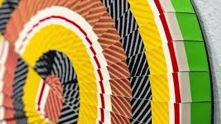 Halftone silkscreen and color block radial painting by abstract artist Adreon Henry