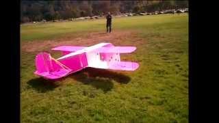 13 foot homemade pink RC biplane 4 piece assembly