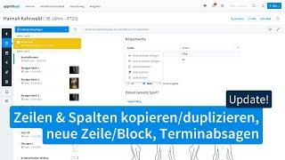 Zeilen & Spalten kopieren/duplizieren, 1x Enter für neue Zeile, Frist für Terminabsagen