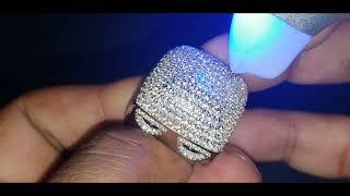 Harlembling fully iced  out HUGE Moissanite hip hop pinky ring review flash test 