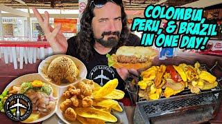 EATING IN 3 COUNTRIES IN 1 DAY! (Colombia, Peru, and Brazil)