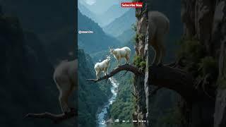 Goats playing on the tree edge #adventure #nature #mountaingoats #viralshort #mountainpeaks #shorts