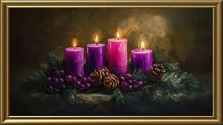 Vintage Christmas Advent Wreath Painting | Gold Frame TV Art | Art Screensaver for TV 2 Hrs