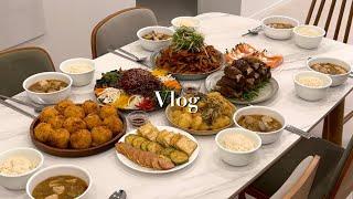 [Vlog] 6인분 집들이 요리 브이로그 | 집밥 브이로그, 바지락 된장찌개, 새송이 떡갈비, 감자고로케 만드는 방법, 애호박전 밀가루없이, 막국수 양념장 만들기
