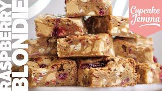 Raspberry & White Chocolate Blondie Full Recipe | Cupcake Jemma