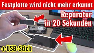 Festplatte wird nicht mehr erkannt ⭐️ Reparatur in 20 Sekunden ⭐️ USB-Stick ▪️ SSD ▪️ USB-Laufwerk